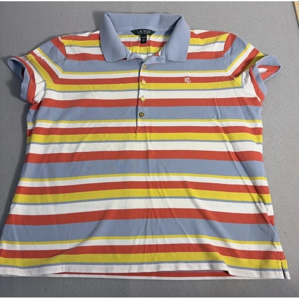 Lauren Ralph Lauren Women's Striped Polo Size XL Preppy Summer Costal Golfcore